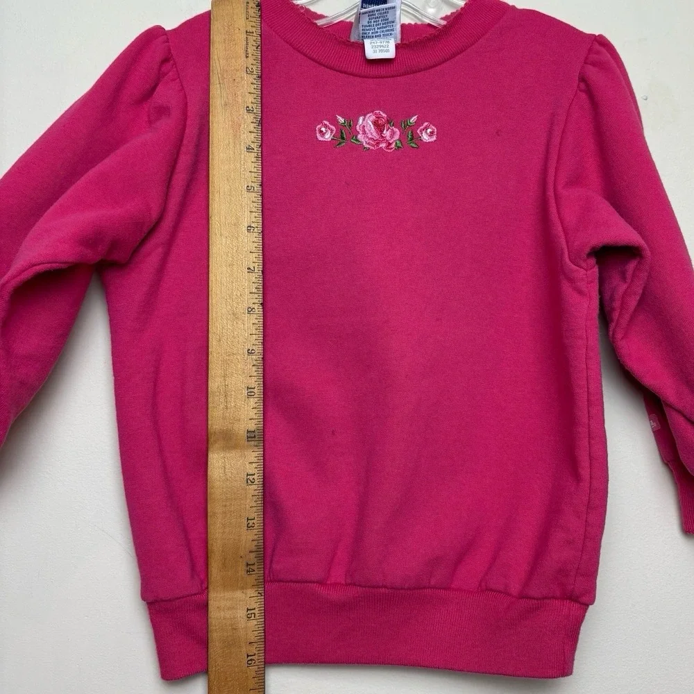 Vintage 1990s Oshkosh B'Gosh‎ USA Girls 4T Embroidered Rose Pullover Sweatshirt